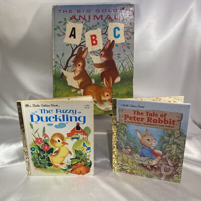 Vtg Fuzzy Duckling Tale Of Peter Rabbit Little Golden Book Animal ABC Easter