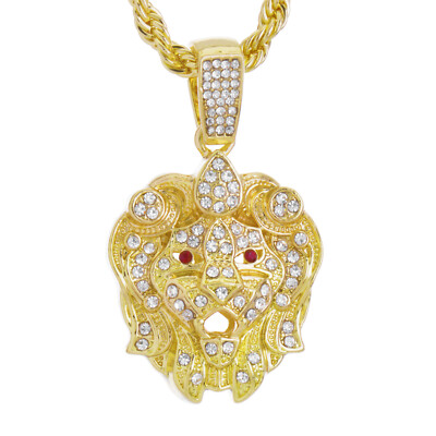Men's Iced Out Zircon Hip Hop Rock Lion Head Pendant Necklace