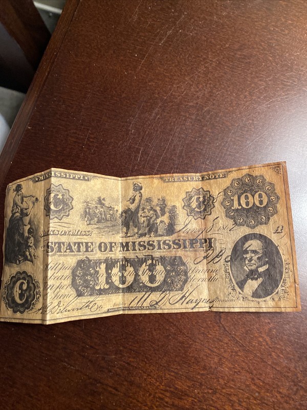 1862 State of Mississippi $100 Dollar Bill Jackson NOVELTY NOTE REPRODUCTION
