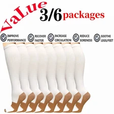 3Pair Copper Compression Socks 20-30Mmhg Para Hombres y Mujeres Medias Talla