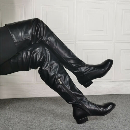 2025 Damen Overknee Stiefel Damen Overknee Motor Niedriger Absatz Flache Schuhe - Bild 4 von 14