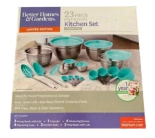 BH&G Stainless Steel 23 Pc Kitchen Set Mixing Bowls Lids  Colander Measures Teal