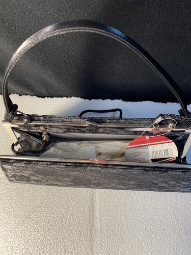 BOLSO DE NOCHE DE ENCAJE CON FLORES NEGRO Bolso de mano para mujer con correa corta y uno largo NUEVO - Imagen 6 de 10