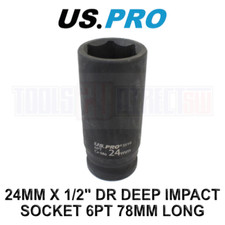 US PRO 24mm 1/2 dr 6 Point Deep Impact Socket 78mm Long 3516