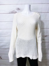 Talbots Womens Knit Sweater Size L Ivory Round Neck Buttons Long Sleeve Pullover