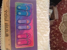 Lynn Kessinger Matted Art Print Beach Sandals Signed Pink Green Blue 12" By 6"