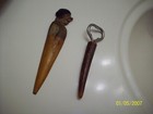 Vintage Anri Italian Carved Wood Letter Opener and stag horn bottle opener lot — photo 1