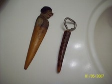 Vintage Anri Italian Carved Wood Letter Opener and stag horn bottle opener lot