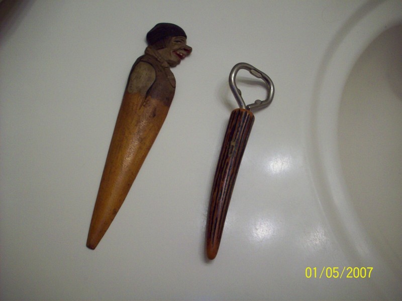 Vintage Anri Italian Carved Wood Letter Opener and stag horn bottle opener lot