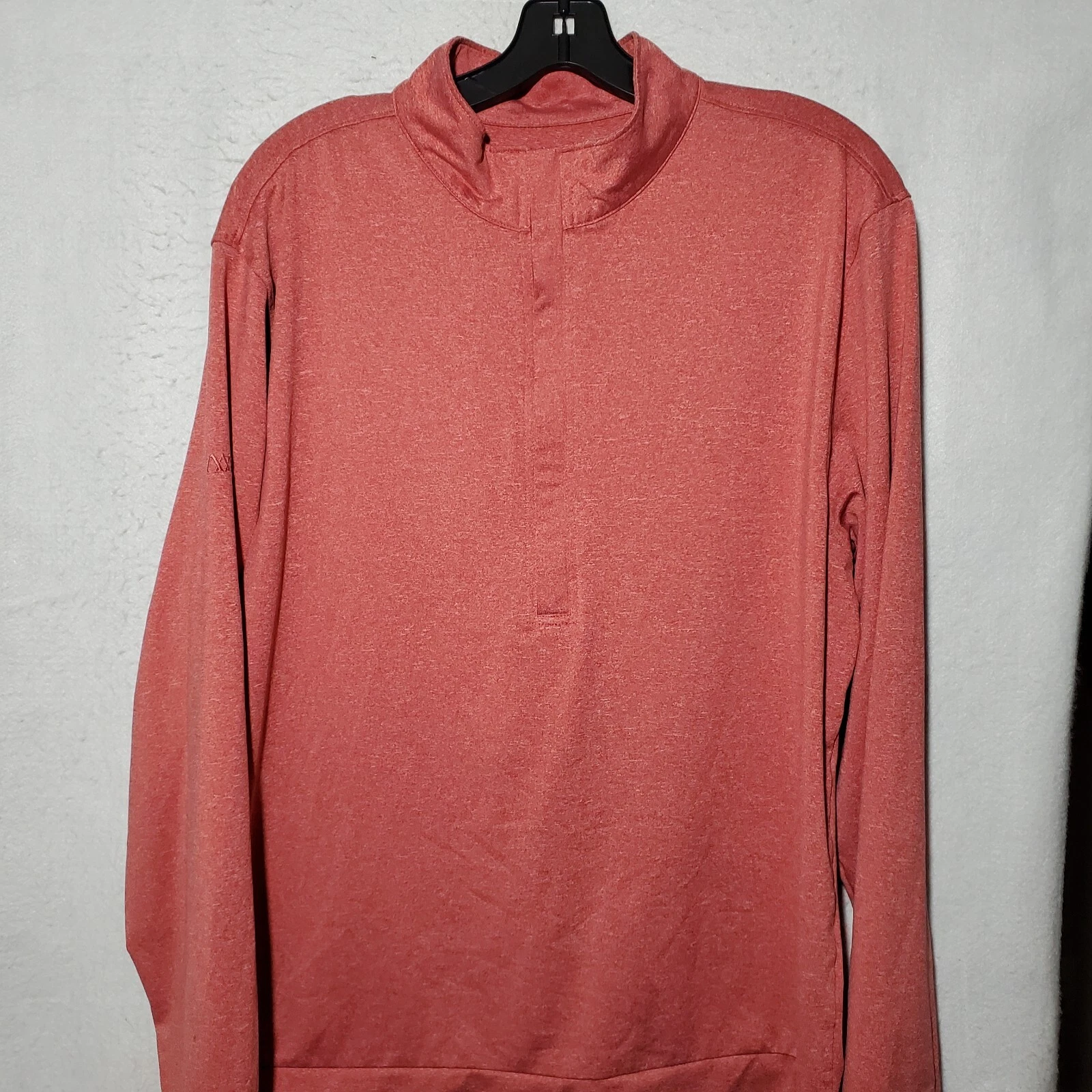Matte Grey Shirt Men Large Salmon Pink Golf 1/4 Zip Long Sleeve Pullover