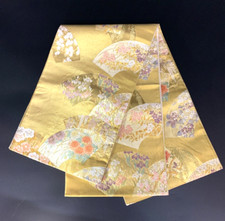 Japanese kimono Belt Fukuro Obi Elegant Gold with Fan Pattern Full Pattern Silk