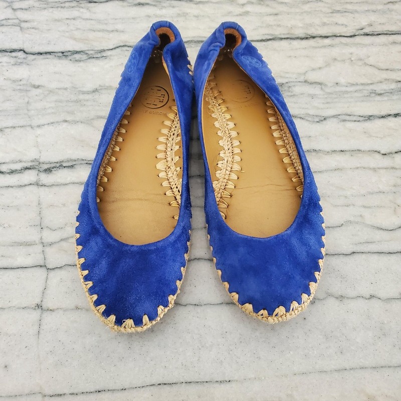 Tory Burch Women's Blue Suede Holliday Ballet Espadrilles Size 5