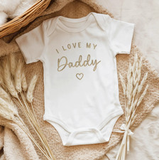 Embroidered I Love My Daddy Baby Sleepsuit Romper Dad Pregnancy reveal Baby Gift