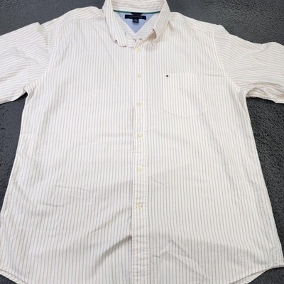 Tommy Hilfiger Shirt Mens XL White Striped Long Sleeve Button Down Casual Pocket