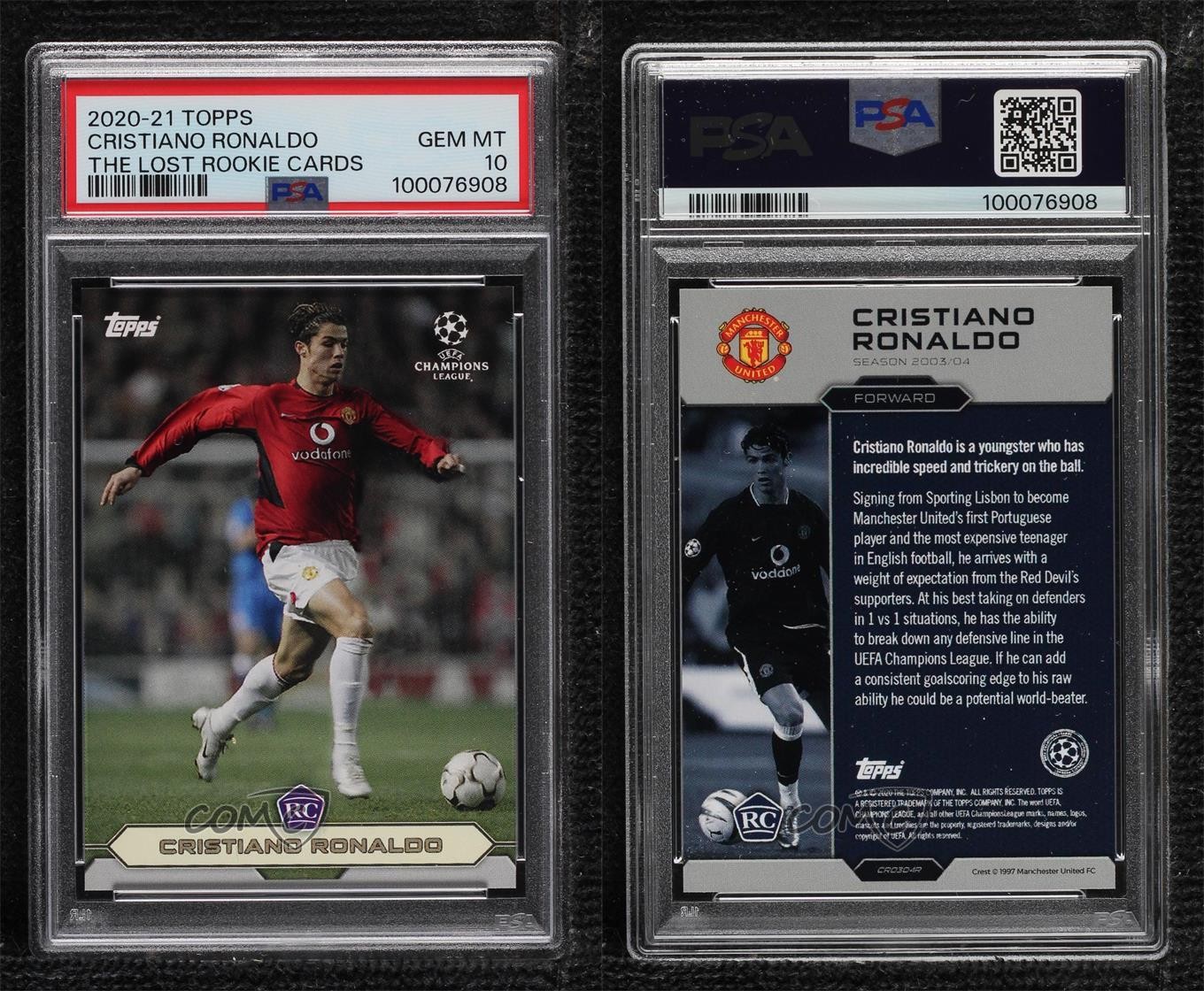 2020-21 Topps The Lost Rookie Cards /9593 Cristiano Ronaldo PSA 10 GEM MT 0ae view 3