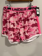 Under Armour Play Up Shorts Girl's YLG Pink Camouflage 5 In Novelty Pull-On