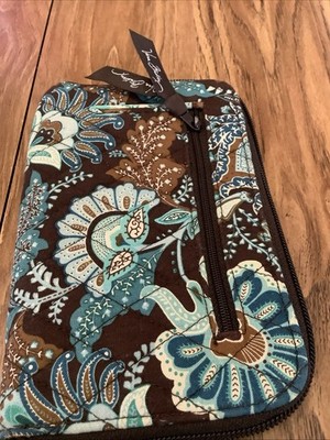 Vera Bradley Java Blue Travel Organizer Wallet Passport Brown Teal Zip Make Offe