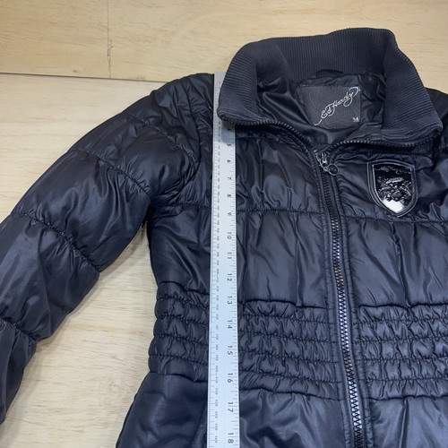 Ed Hardy by Christian Audigier Y2K Black Zip Up Puffer Coat Size Women's Med - Picture 8 of 23