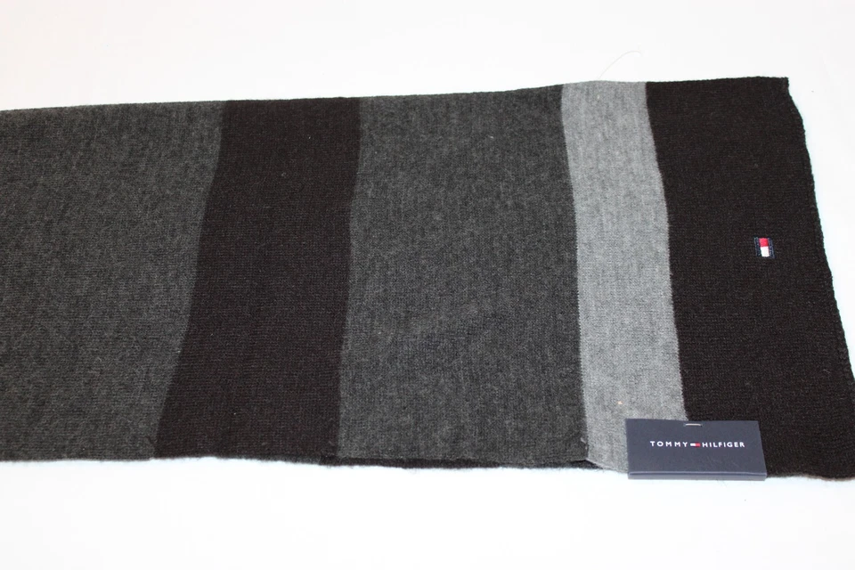 Tommy Hilfiger Para Hombre Negro Gris Acrílico Tejido Invierno Bufanda Nueva con Etiquetas $55 Foto 2 de 4