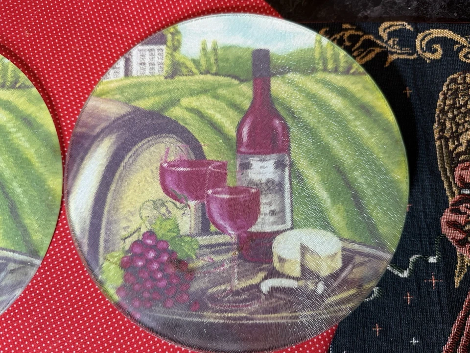 Elegant Round Tempered Glass Cutting Boards, Set of 2, Wine Motif - Image 2 of 4