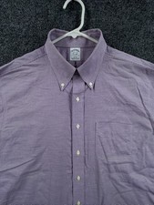 Brooks Brothers Check Button-Down Cotton Slim Supima 17.5 33 Non-Iron Purple Men