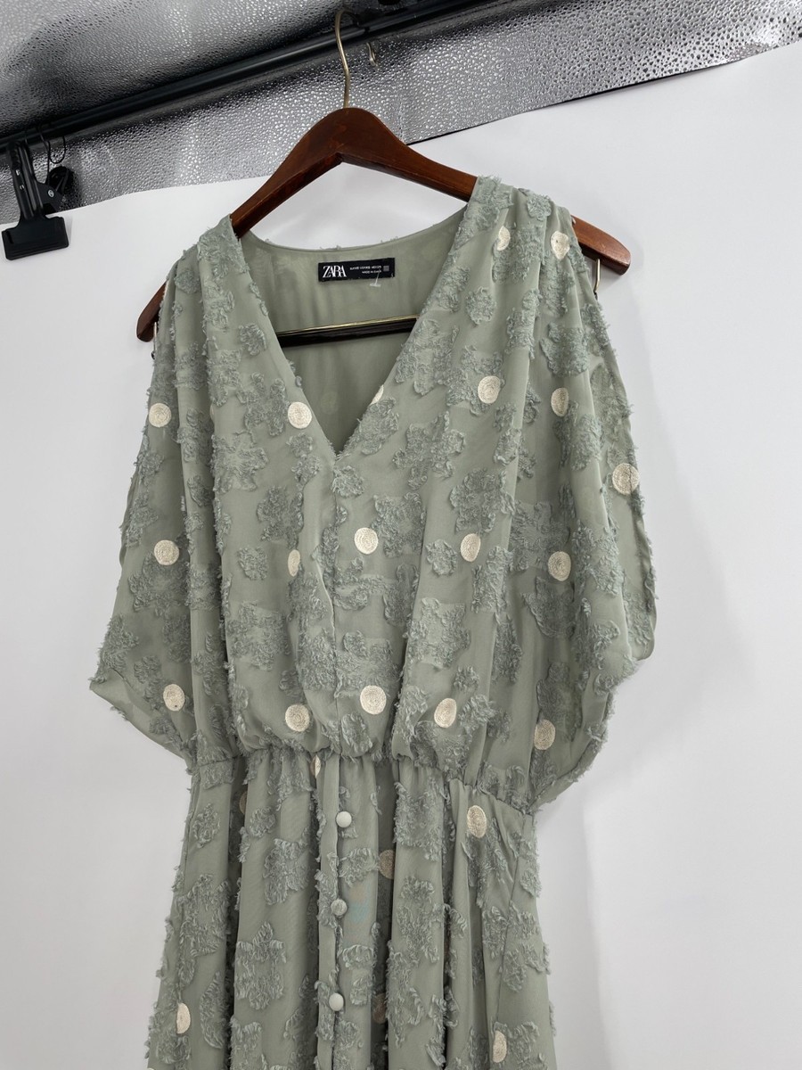 green emerald velvet dress NEW Zara Green Polka Dots Sleeveless Cami Camisole Midi Tank Wrap Dres –  Brie main image 1