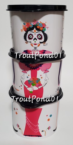 Tupperware Canisters 20 oz Stacking Snack Canister Set 3 Muertos Day of the Dead - Picture 5 of 5