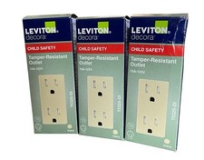 Lot of 3 IVORY Leviton Tamper Resistant Duplex Outlet T5325-DI