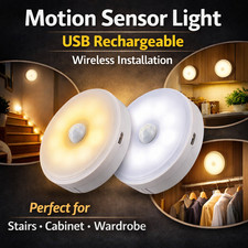 USB Rechargeable Motion Sensor Light Wireless LED Night Light For Stairs Cabinet
