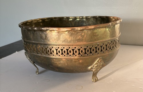11 3/4" Vintage Oval Gehämmert Kupfer & Messing Fuß Blumentopf Pflanzgefäß - Bild 11 von 23