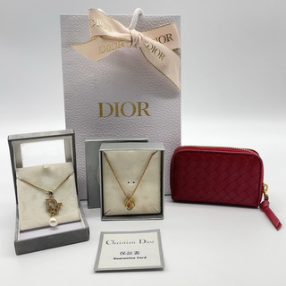 Auth Bottega Veneta Red Coin Case/Christian Dior Necklace Set2 W/Bag SK120634