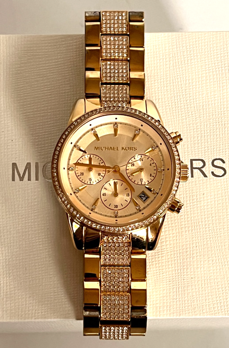 Michael Kors MK6484 Women's Ritz Chronograph Gold-Tone Watch BNWT