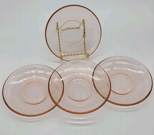 Set of 4 Vintage Blush Pink Depression Glass Saucers 5.5"