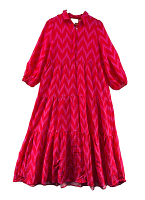 Pomander Place Mabel Dress Size M Midi Hot Pink Ikat Print Colorful Button Front