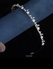 Gold White Floral Pearl Bridal Headband Tiara Style