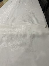 Vintage White Damask Table Cloth With Floral Pattern 60x100 Crisp Clean