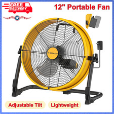 12" Battery Operated Floor Fan Compatible with Dewalt 20V Max Battery, Portable