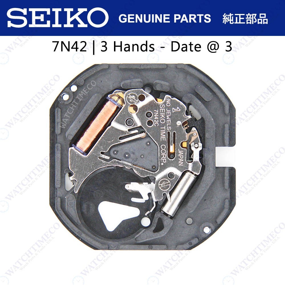 Genuine Seiko 7N42 Watch Movement 3 Hands, Date at 3