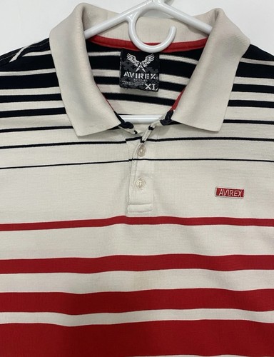 Avirex, Vintage Avirex Striped Polo Shirt Mens Size XL Cream Red Blue Y2K Streetwear
