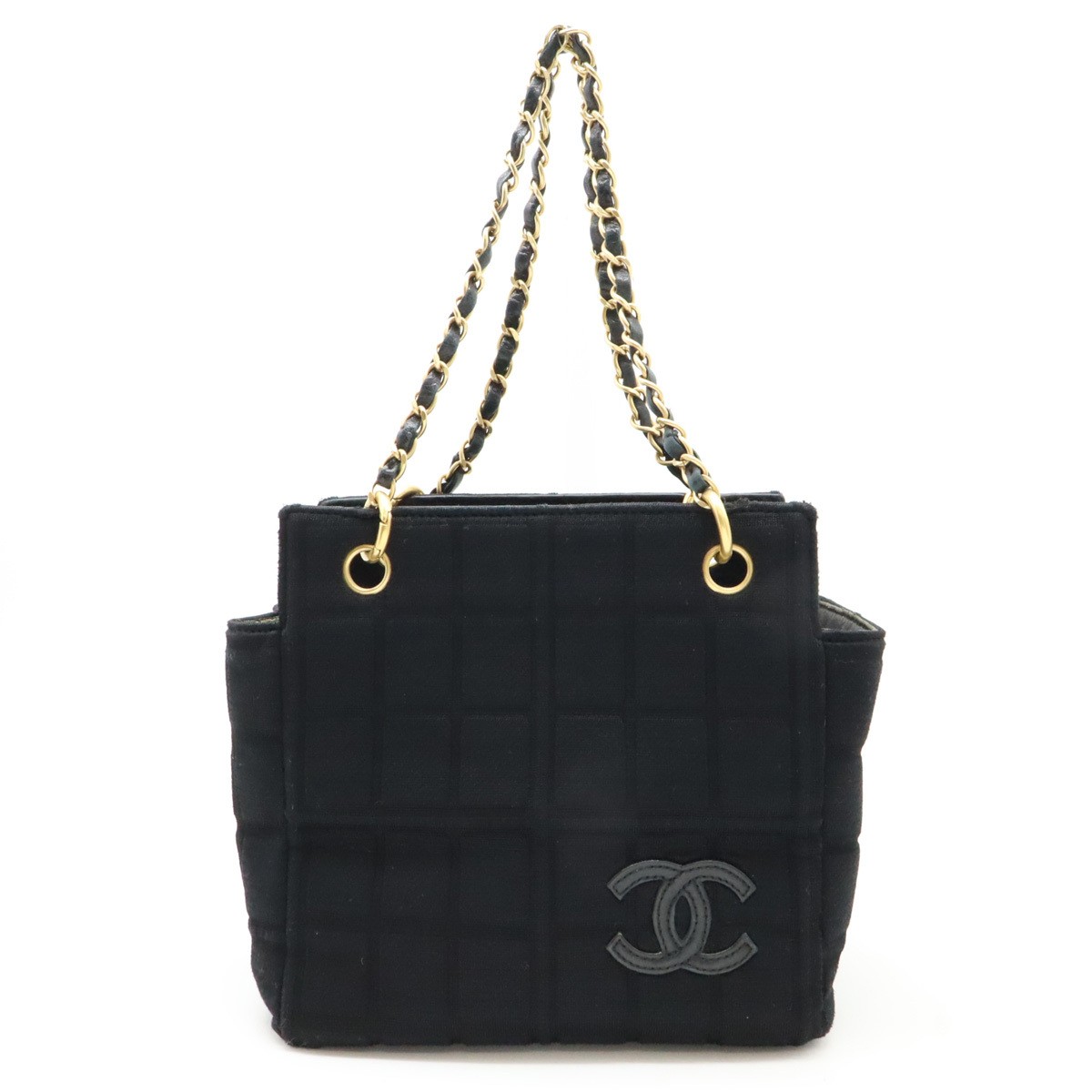 CHANEL Coco Mark Chain Tote in Cotton Jersey & Leather with Chocolate Bar Design