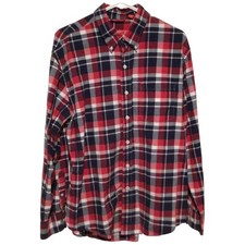 Izod Men  s Plaid Button Down Shirt Red White Blue Long Sleeve Casual Size Large