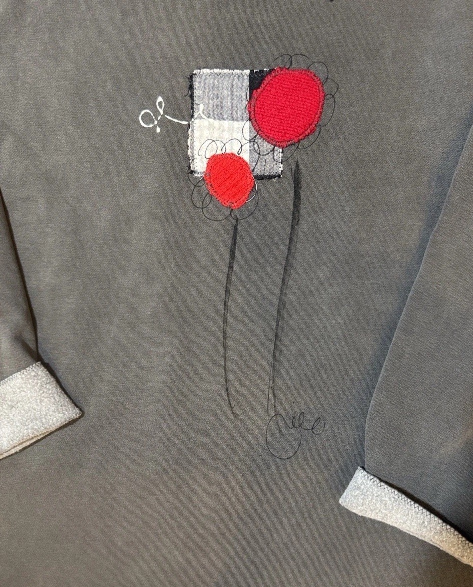 Kunky's Gray Red Patchwork Hand Painted Pullover … - image 3