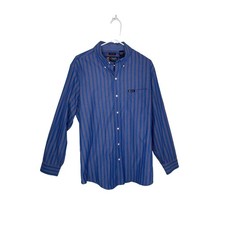 Chaps button down shirt men's large blue white red stripe work / casual untucked