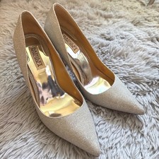 Badgley Mischka Pumps Women 8.5 Gold Metallic Shimmer Pointed Toe Stiletto Heel
