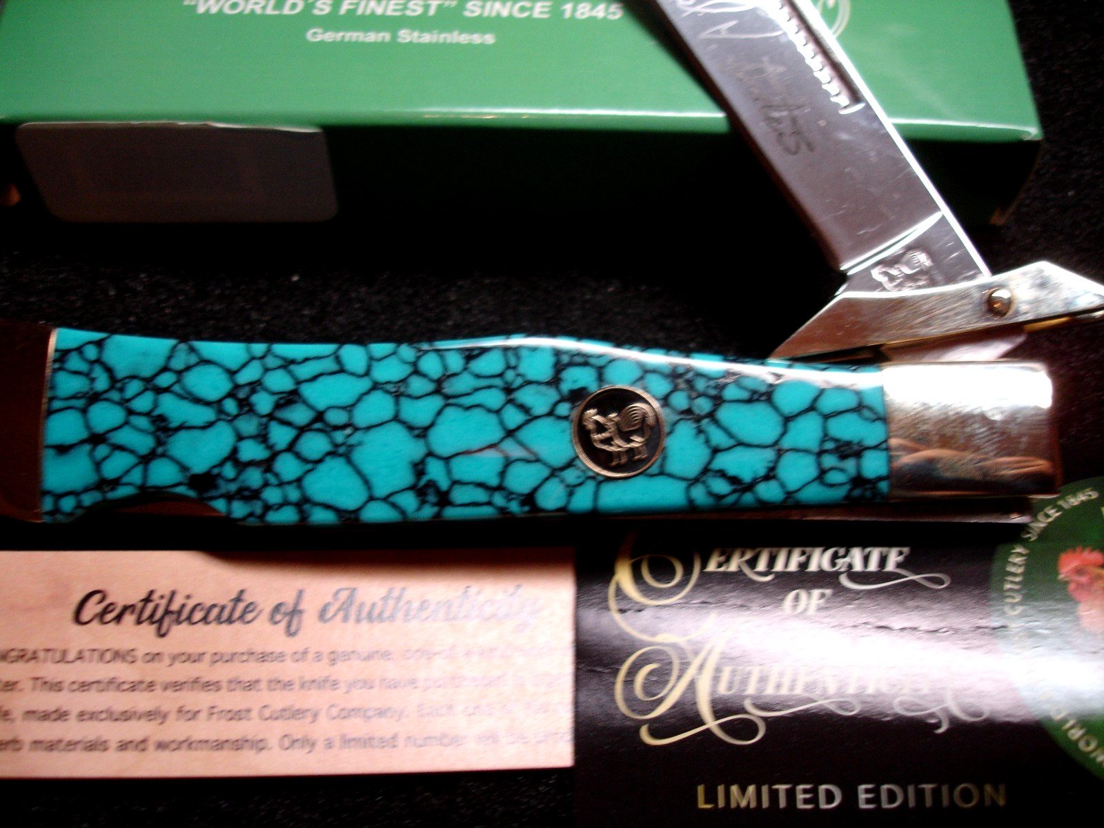 HEN & ROOSTER MICHAEL PRATER CUSTOM WEB TURQUOISE  BIG SWING GUARD CHEETAH KNIFE