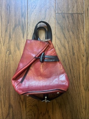 Vera Pelle Red/Black Rucksack Leather Backpack Made In Italy 
