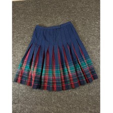 Vintage 80s Pendleton Wool Plaid Pleated Skirt Navy Red Green USA Size 30