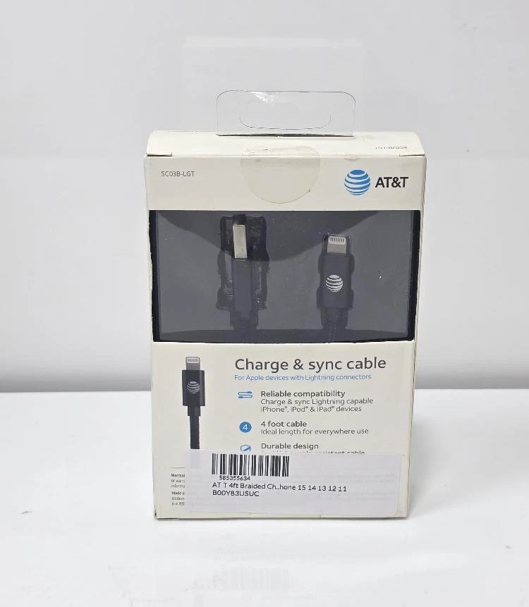 AT&T 4ft Braided Charger Cable MFi Certified for iPhone 15 14 13 12 11 - Image 3 of 4