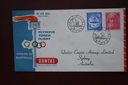 Athens to Melbourne Australia 1956 Olympic Games Torch Flight stamp cover FDC