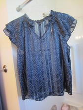 NWOT women's short sleeved blouse Banana Republic Size M navy/white polka dot
